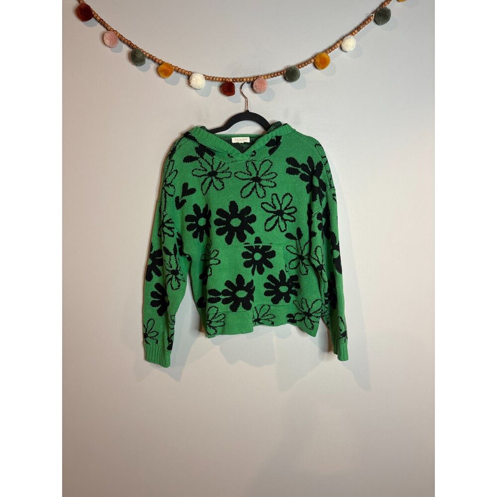 LA Hearts green floral hooded sweater